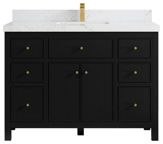 Sonoma 48 Single Sink Reeded Bath Vanity in Black 2" Empira White