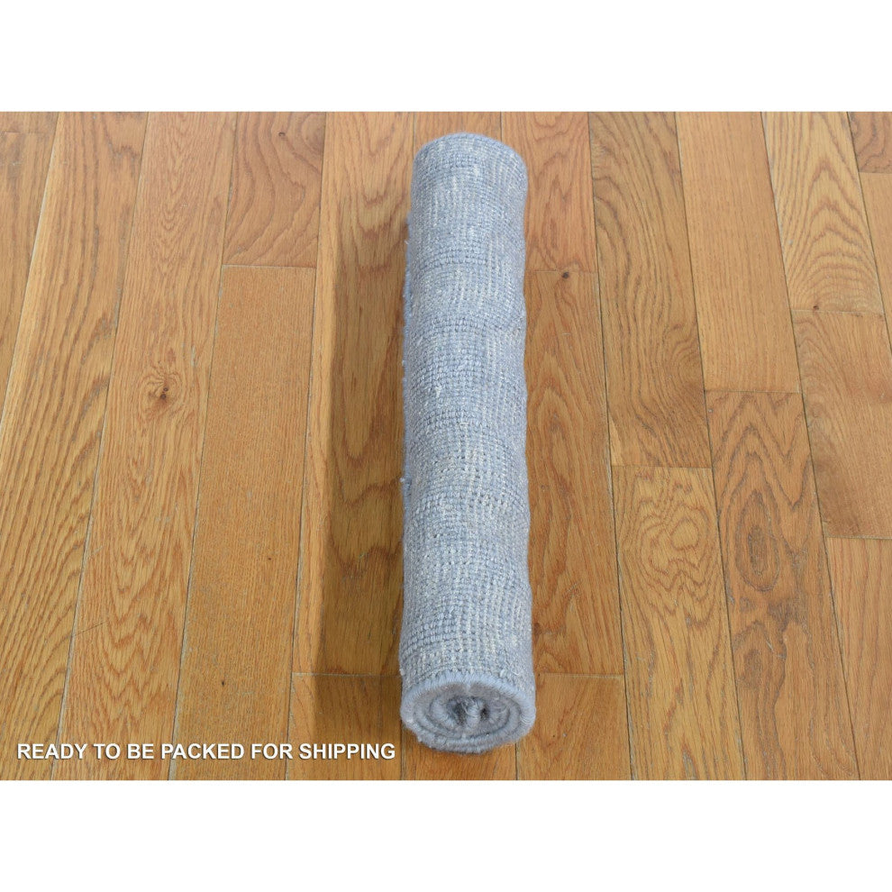 Gray Modern Design Silk With Textured Wool Hand Knotted Oriental Rug, 2'x2'10"