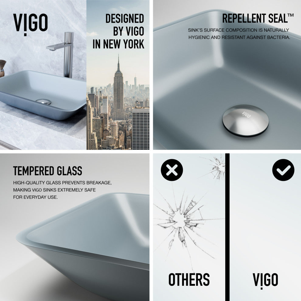 VIGO Sottile 18"L x 13"W x 4"H Glass Rectangular Vessel Bathroom Sink, Metallic