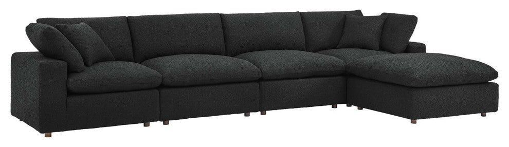 Commix Down Filled Overstuffed Boucle Fabric 5-Piece Sectional Sofa, Black