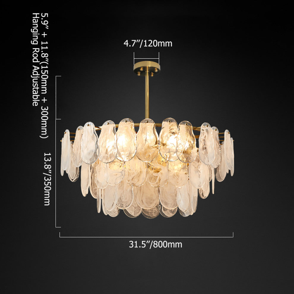 Cloude Modern 3 Tiered Cloud Glass Chandelier Adjustable Hanging Rod, 8-Light