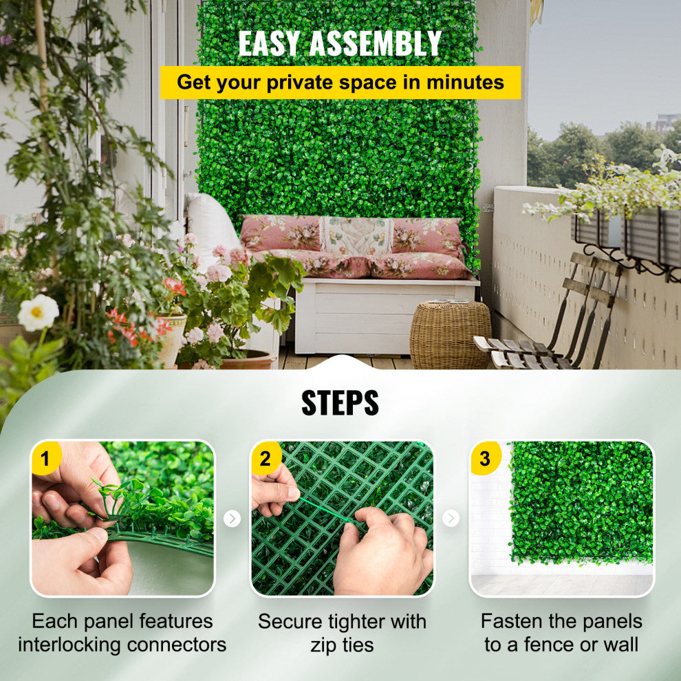 24x Artificial Boxwood Panel Fake Hedge Plant Privacy Fence Screen, 48 Pack of 10x10inch