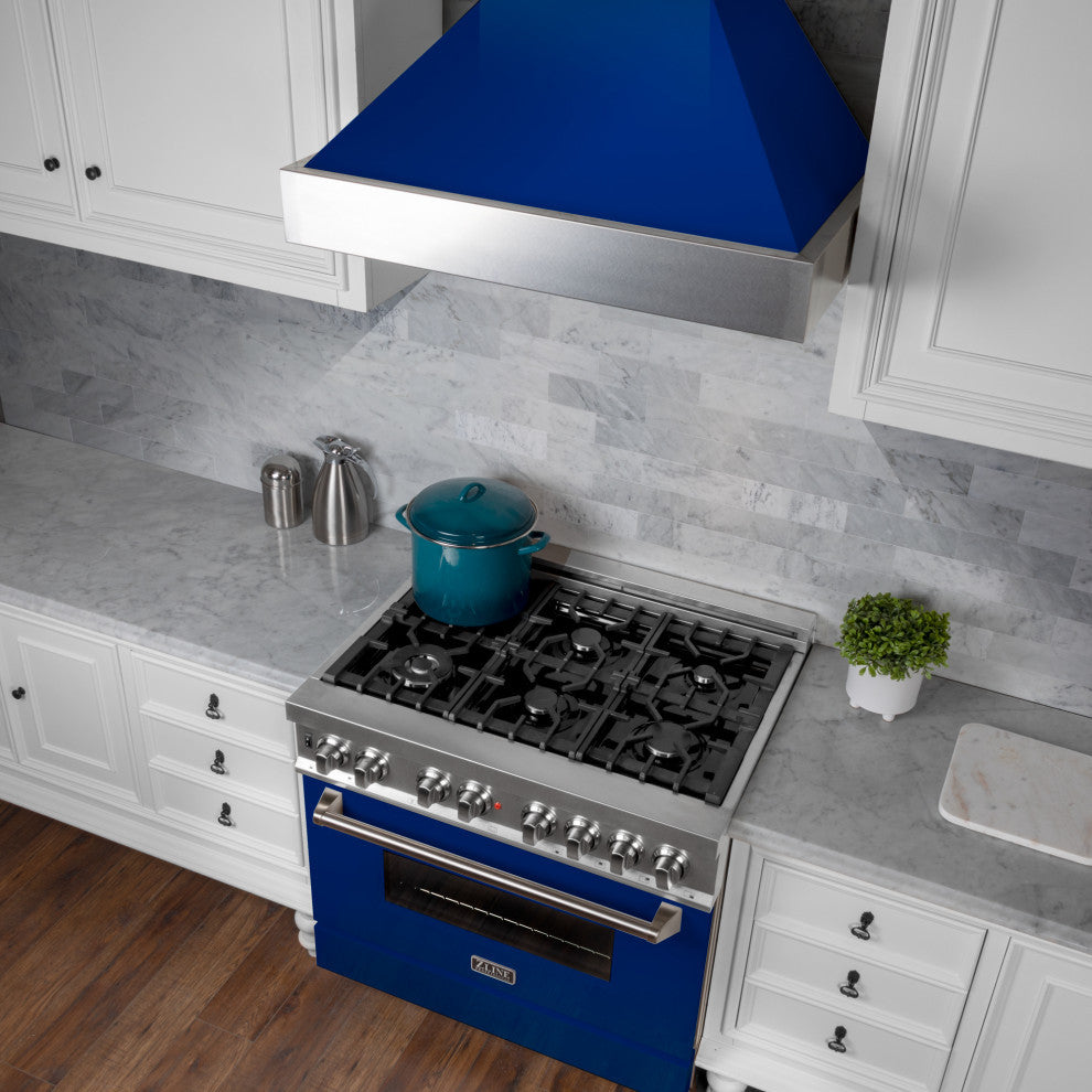36" DuraSnow Stainless Steel Range Hood With Blue Gloss Shell, 8654BG-36