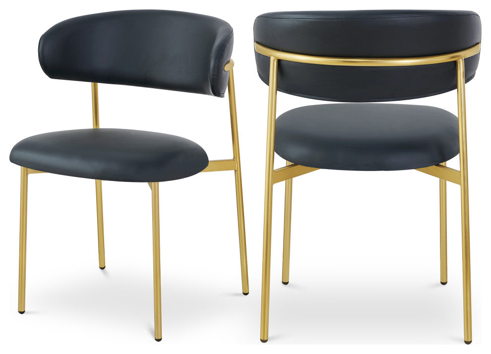 Lupita Vegan Leather Dining Chair, Set of 2, Black, Brushed Gold Finish