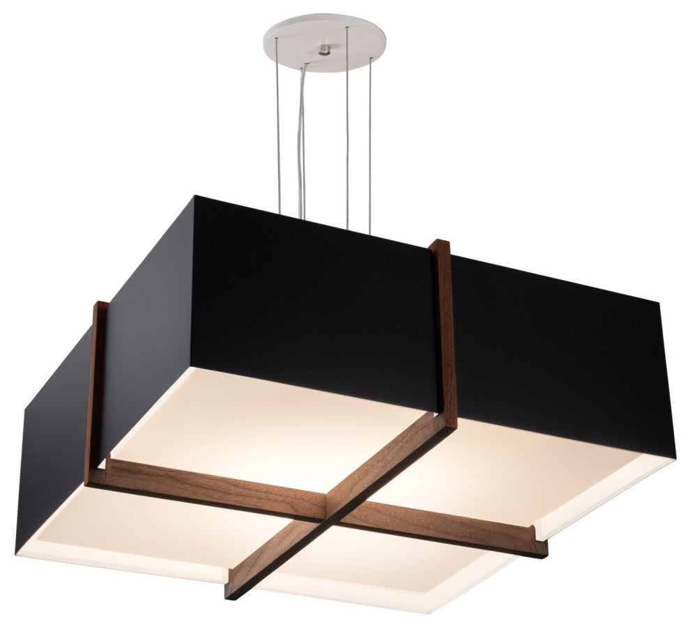 Veram Pendant Integrated LED, Walnut, Matte Black With Matte White Interior, 24, 4000k