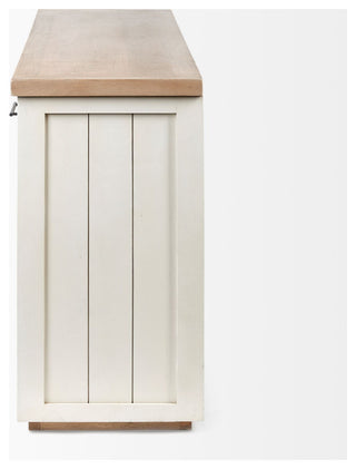 Fairview III Solid Wood Brown Top, White Frame 4 Cabinet Door Sideboard