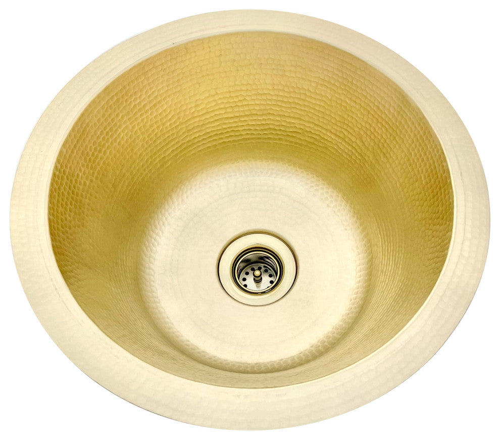 Hammered Brass Bar Sink 14" Matte Brass with 2" drain