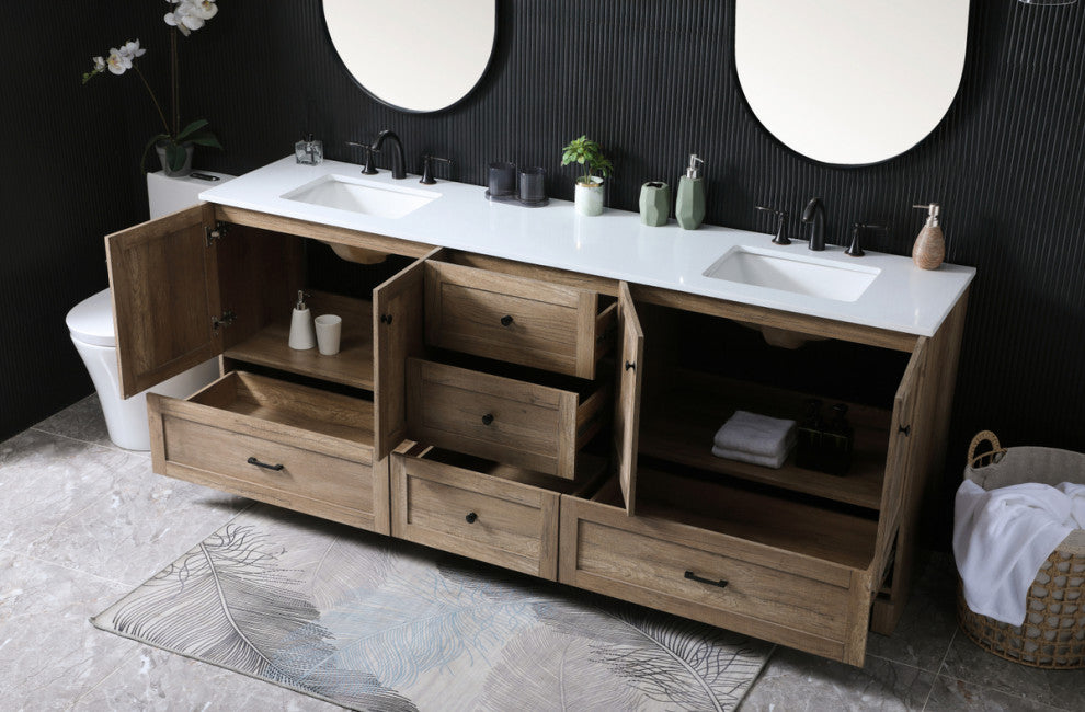 60" Double Bathroom Vanity, Natural Oak, 84