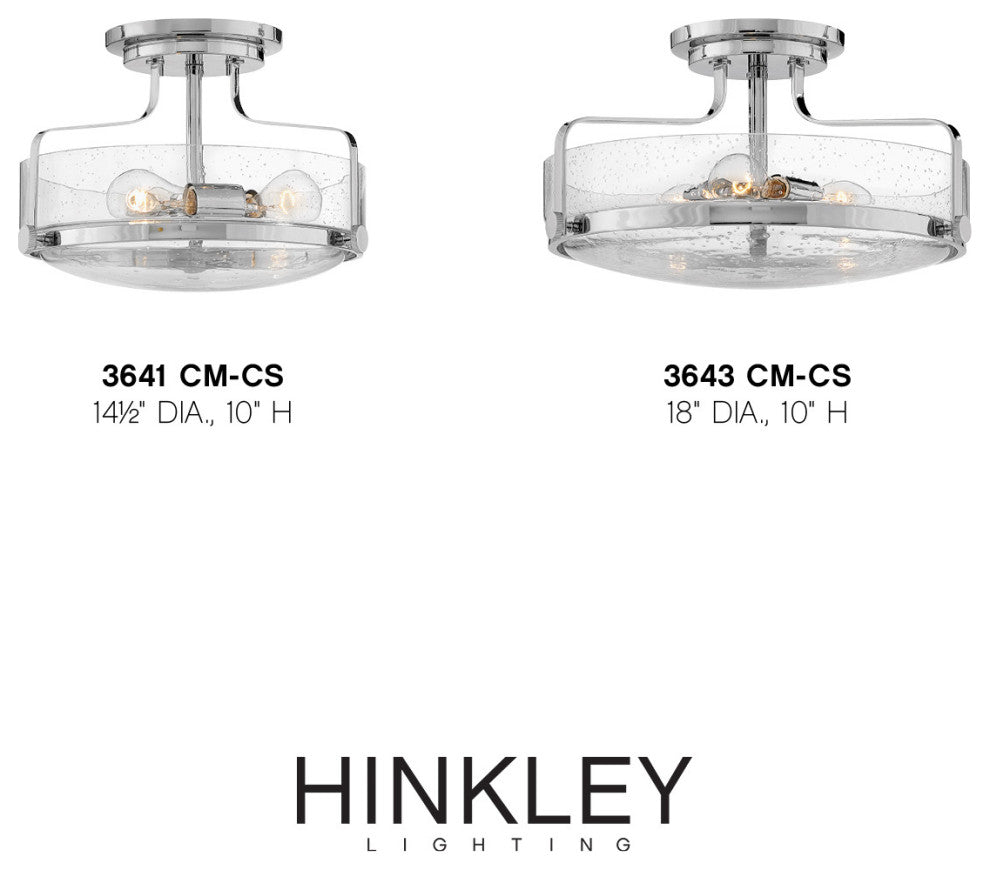 Hinkley Harper 18" Large Semi-Flush Ceiling Light, Chrome + Clear Seedy