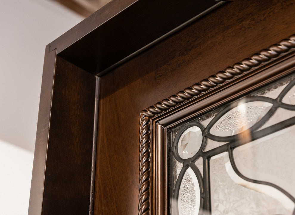 Front Exterior Entry Door, Wood Double Door 60" x 80" Prehung, Left Hand In-swing, Dark Mahogany Stain, Glass M577E30X30X80