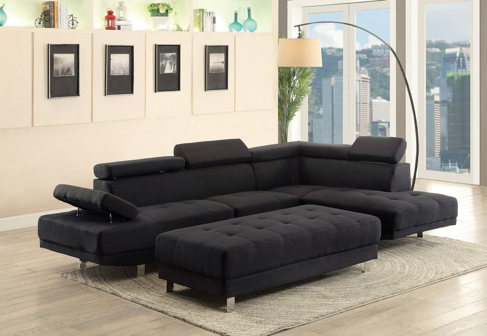 Riveredge 109" W 2 Piece Polyester Twill L Shape Sectional Sofa, Black