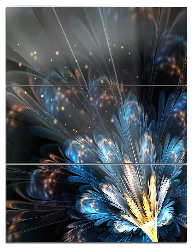 "Blue Flower With Golden Details" Digital Metal Wall Art, 3 Panels, 28"x36"