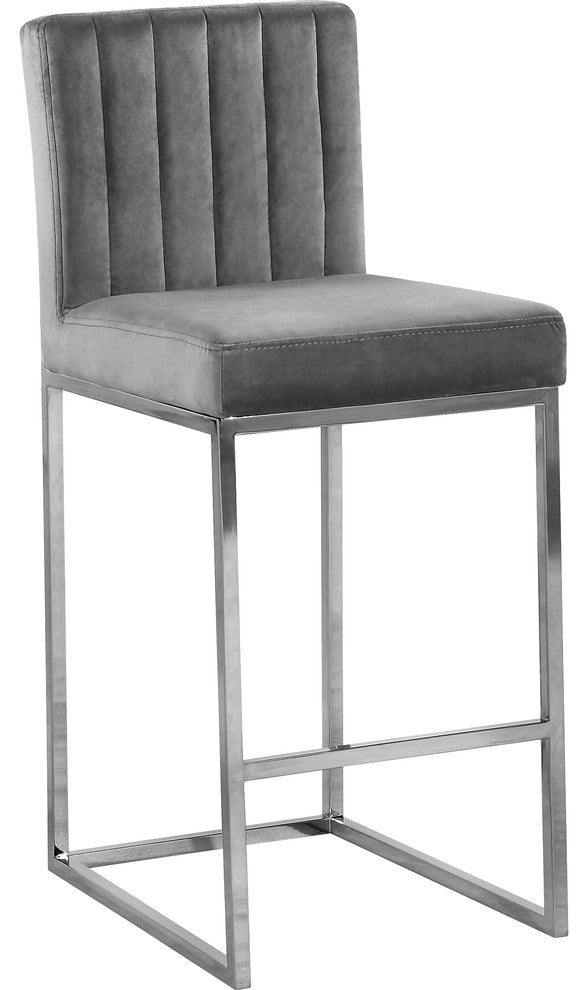 Giselle Velvet Counter Stool, Gray, Chrome Base