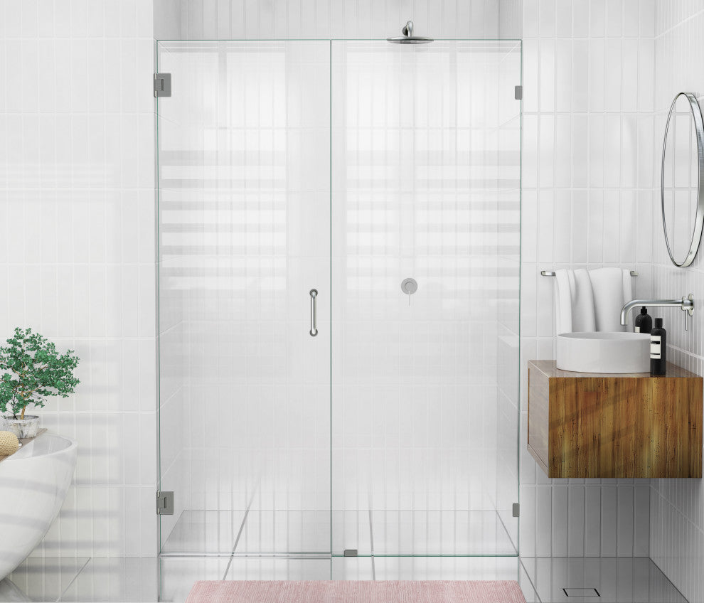 78"x59" Frameless Hinged Shower Door, Wall Hinge Door Style, Brushed Nickel