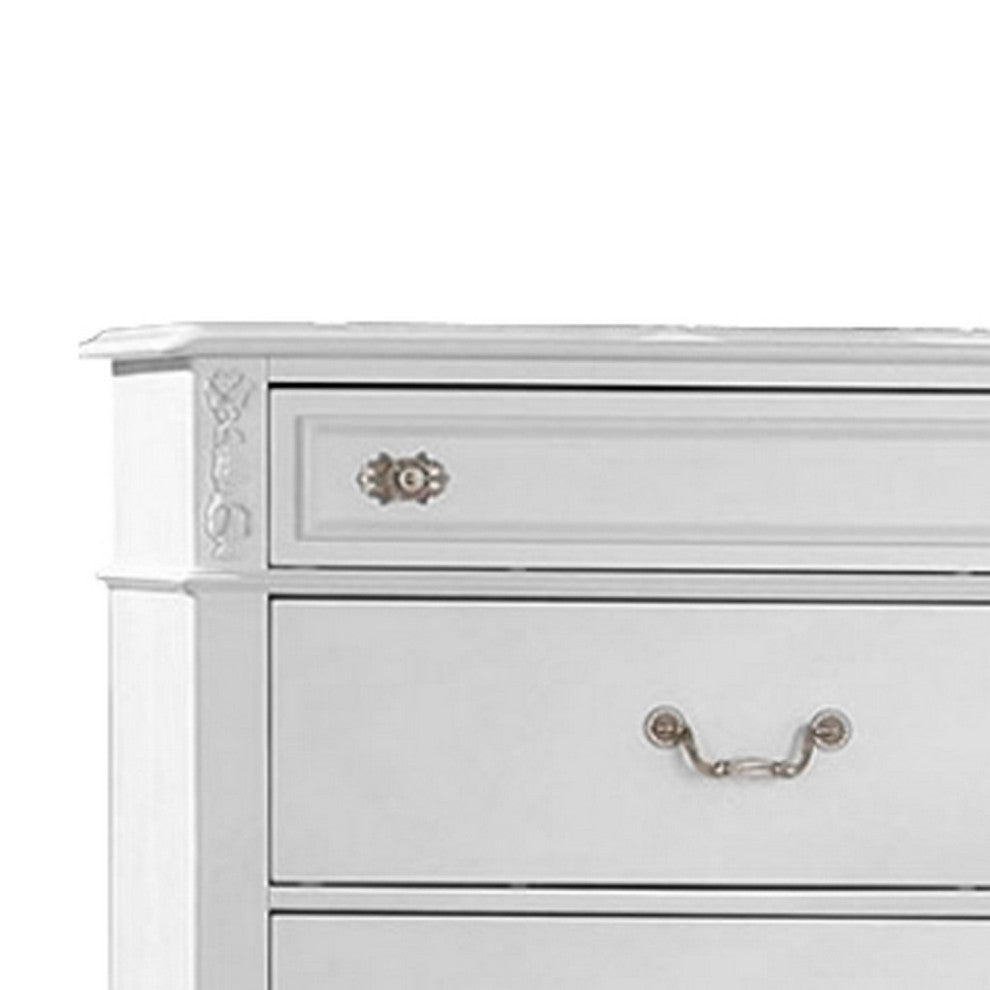 Benzara BM252403 Chest With Molded Trim and Ornate Carvings, White
