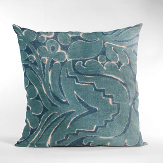 Plutus Blue Velvet Damask Luxury Throw Pillow, 12"x20"