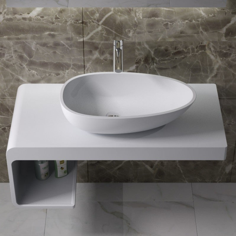 ADM Oval Countertop Vessel Sink, White, 24", Matte White