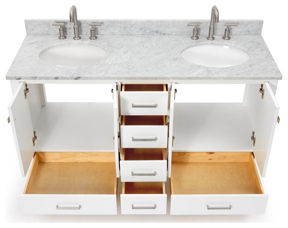 ARIEL Cambridge 61" Oval Sinks Bath Vanity Carrara Marble