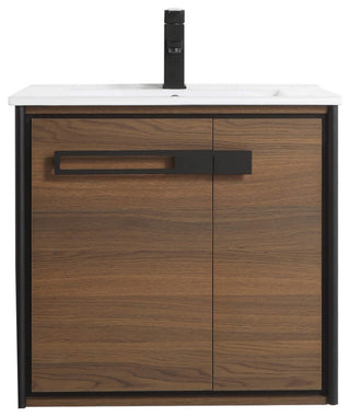 Oakville Wall Mount Bathroom Vanity, Walnut Ebony, 24", Black Hardware