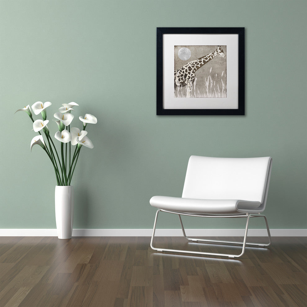 Color Bakery 'Moon Giraffe' Art, Black Frame, White Matte, 11"x11"