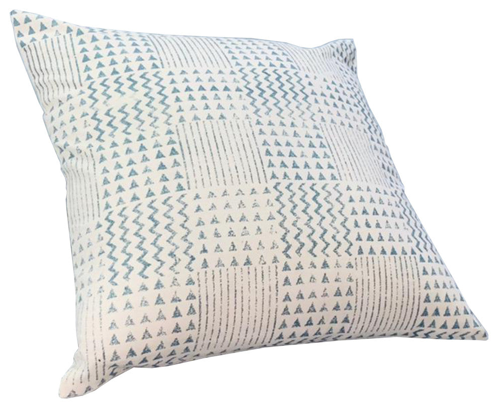 Benzara UPT-280400 Square Cotton Accent Throw Pillow, Aztec Print, Blue/White