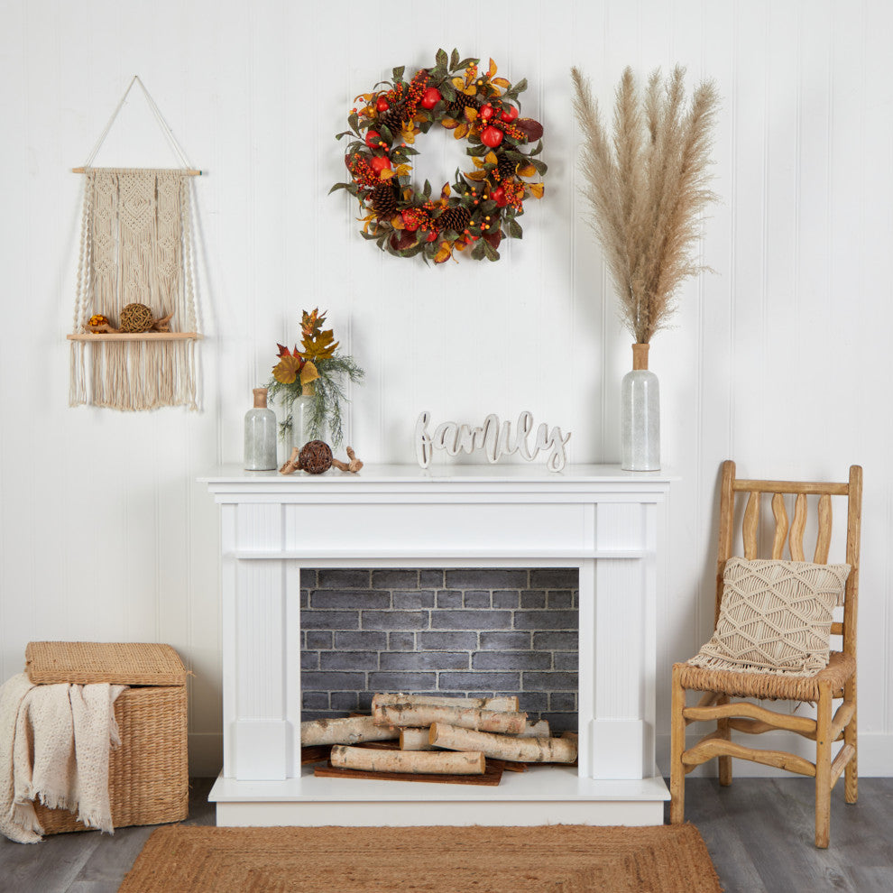 Nearly Natural W1181 26 Autumn Persimmon and Pinecones Artificial Fall Wreath