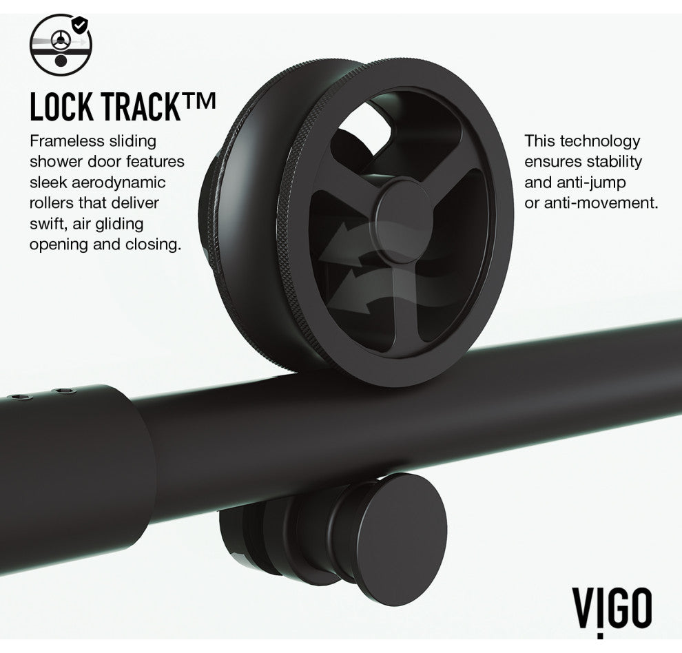 VIGO Elan Cass Aerodynamic 56" to 60" W x 76" H Frameless Sliding Shower Door, Matte Black, Clear Glass