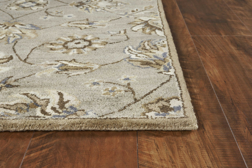 HomeRoots 5' Round Grey Floral Vine Wool Indoor Area Rug
