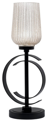 1-Light Table Lamp, Matte Black Finish, 5" Silver Textured Glass