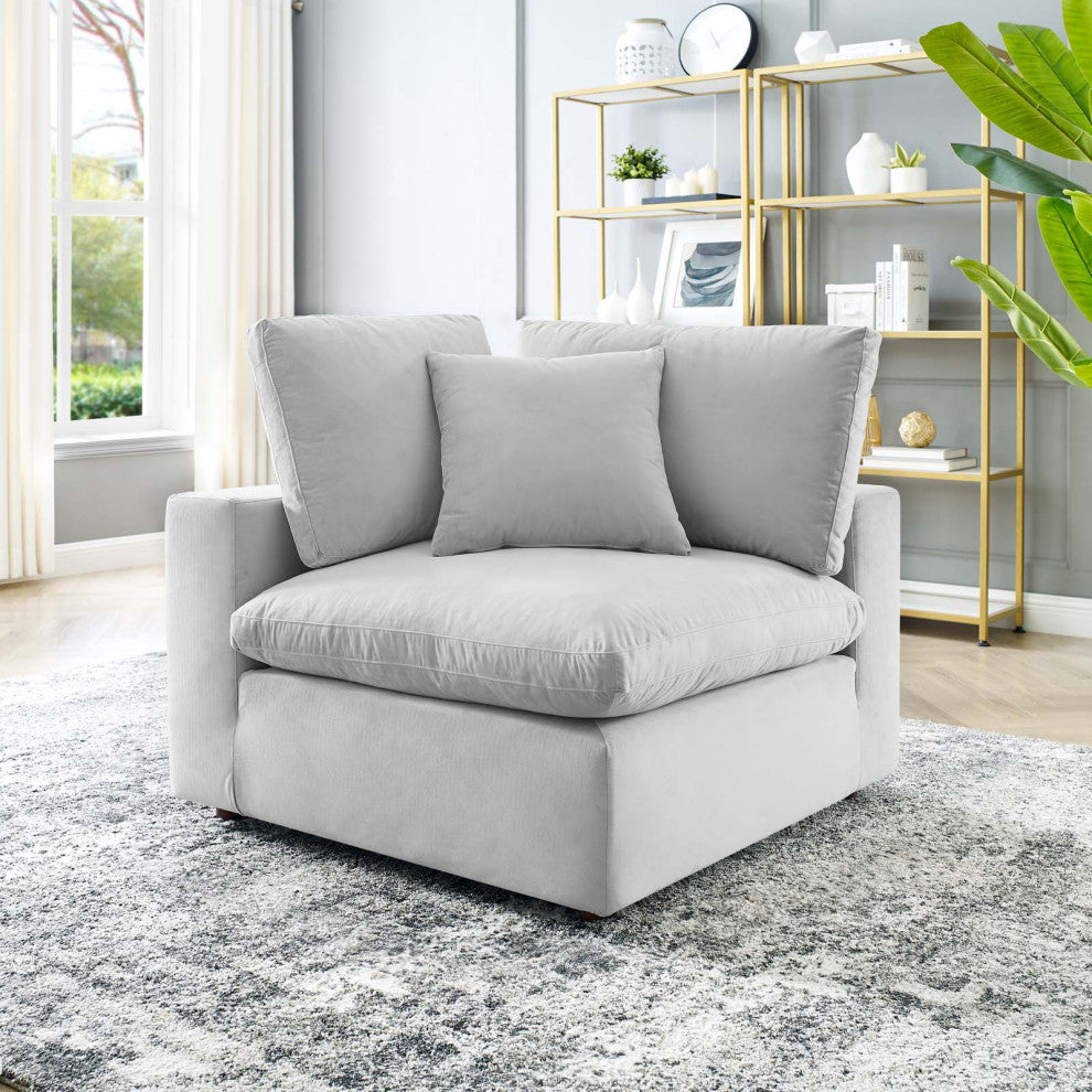Commix Down Filled Overstuffed Performance Velvet Corner Chair Light Gray