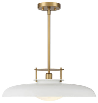 Gavin 1-Light Pendant, White With Warm Brass Accents