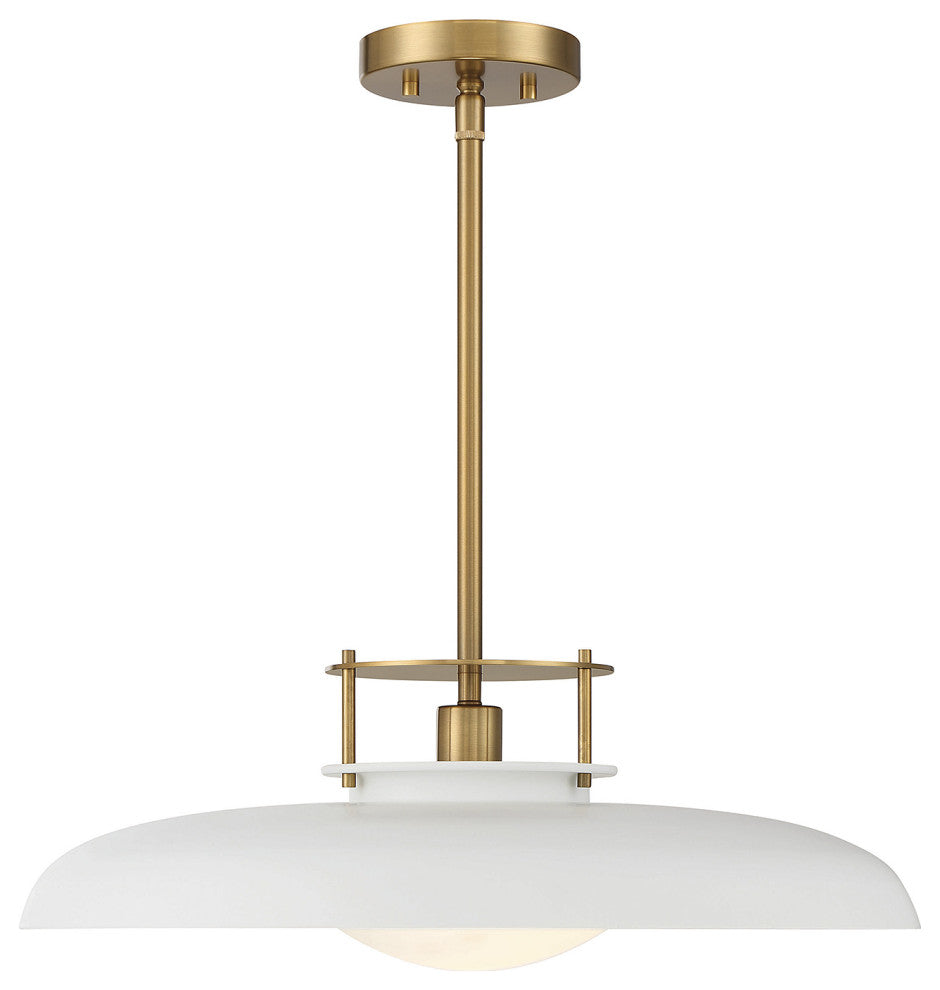 Gavin 1-Light Pendant, White With Warm Brass Accents