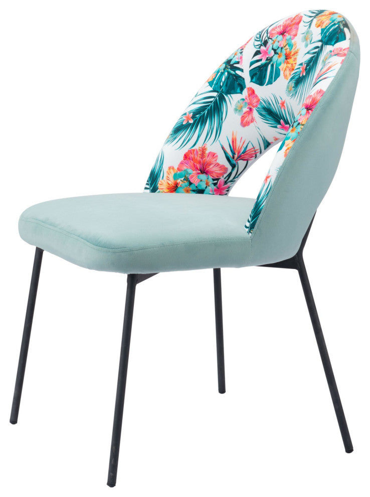 Dining Chair, Set of 2, Steel Metal, Fabric, Green, Black, Kitchen Cafe Bistro