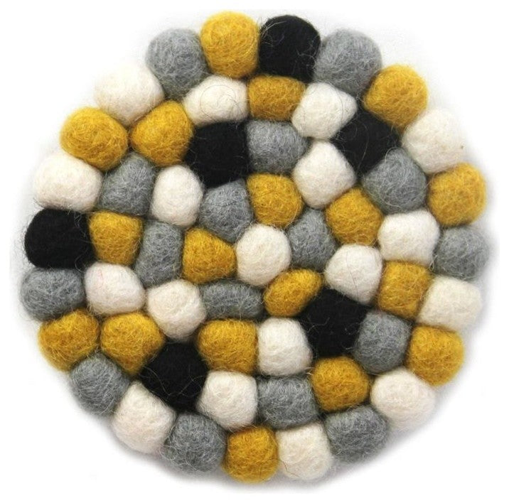 Felt Ball Coasters, Set of 4, Mustard