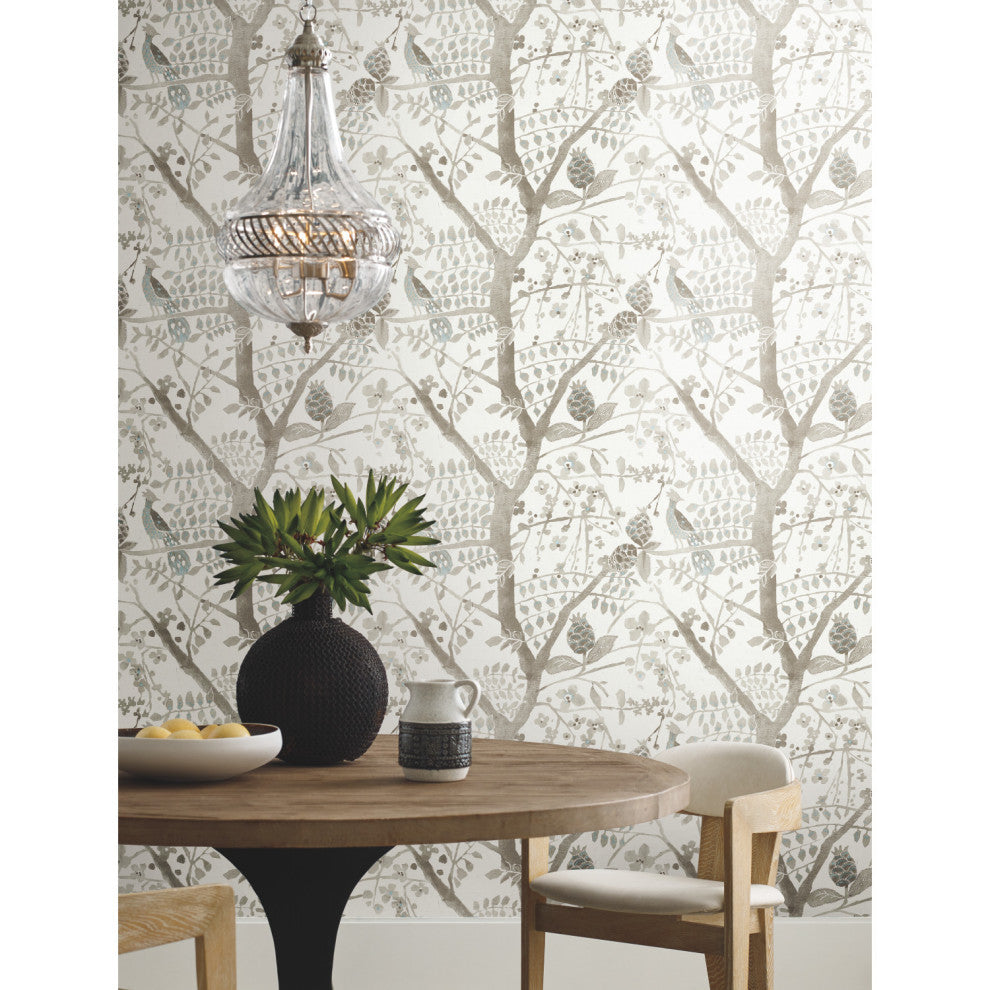 Peacock Block Print Wallpaper, Linen