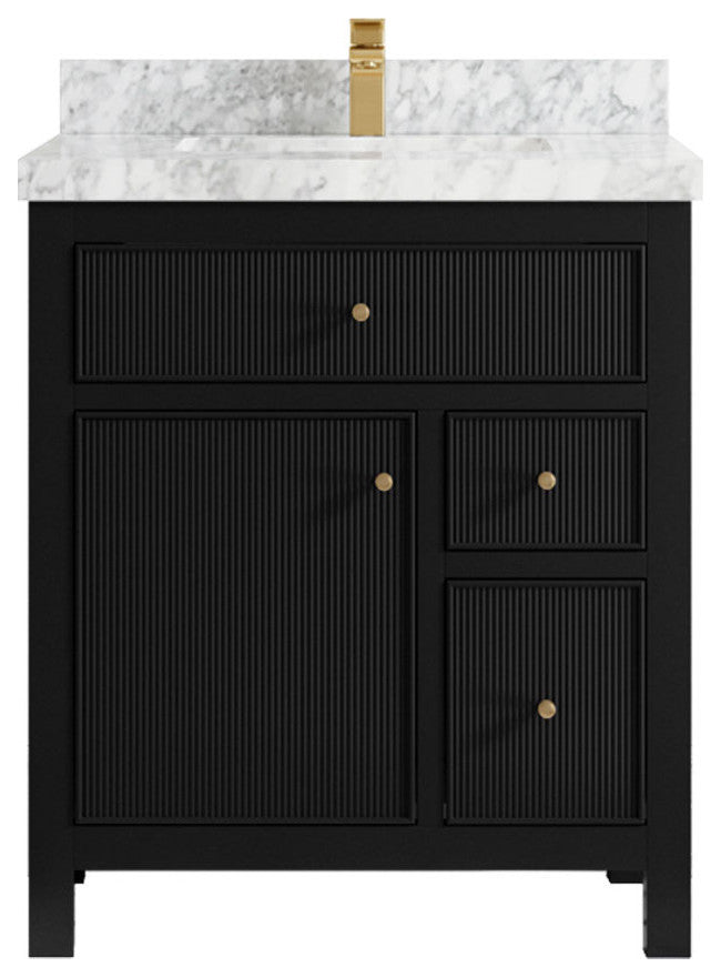 Sonoma 30 Single Sink Reeded Bath Vanity in Black 2" Carrara Marble
