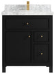 Sonoma 30 Single Sink Reeded Bath Vanity in Black 2" Carrara Marble