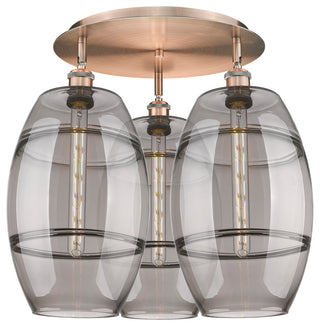 Ballston-Vaz 3-Light 22" Flush Mount, Antique Copper, Light Smoke