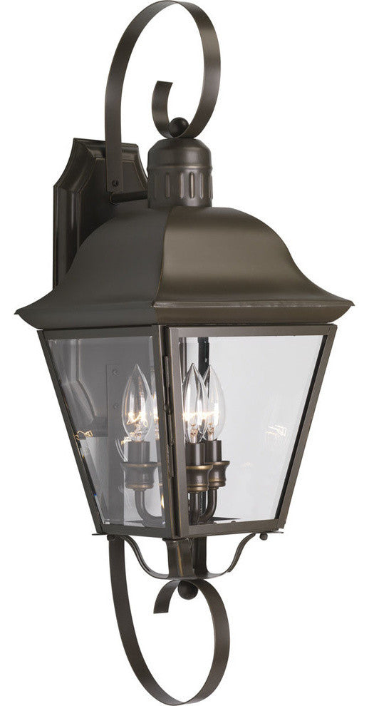 Andover 3-Light Outdoor Wall Lantern, Antique Bronze and Clear beveled