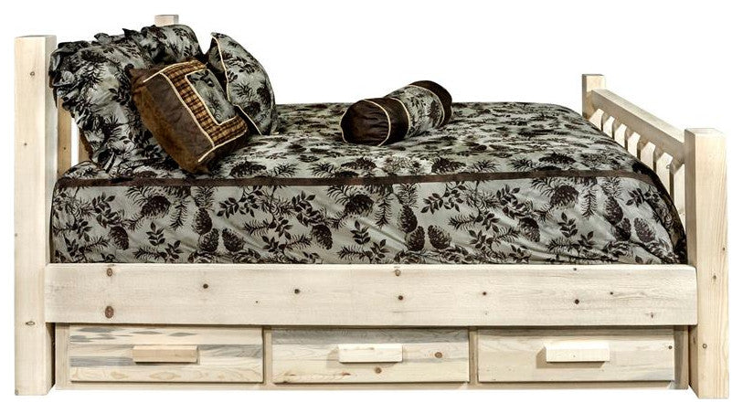 Homestead Collection Twin Bed With Storage, Clear Lacquer Finish
