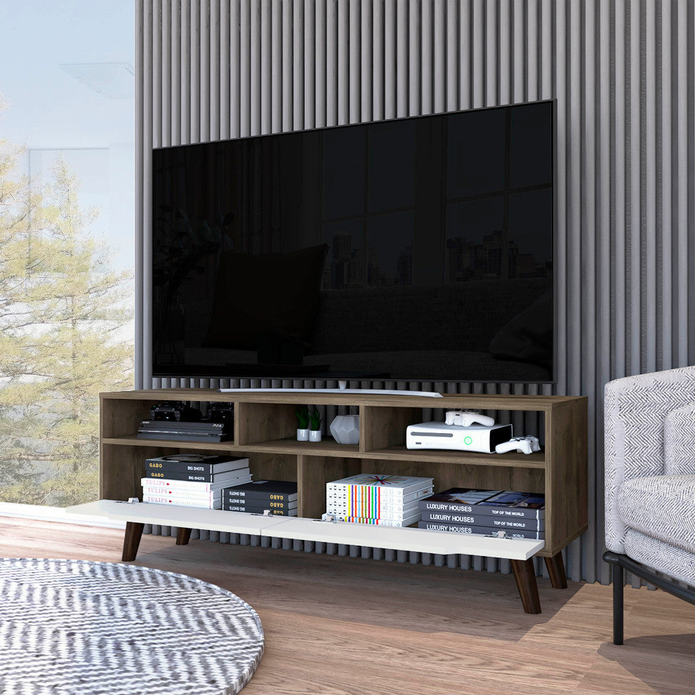 Hamburg TV Stand For TVs up to 52", Dark Walnut/ White