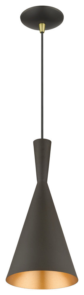 Waldorf 1-Light Bronze Pendant, Antique Brass Accents