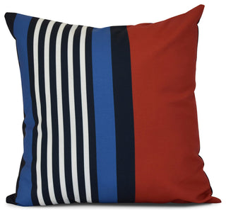 Beach Shack, Stripe Print Outdoor Pillow, Red, 16"x16"