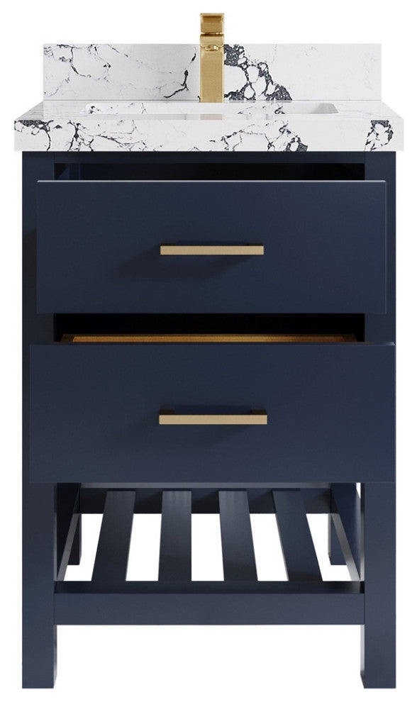 Parker 24" Single Sink Bath Vanity, Navy Blue 2" Viola Night