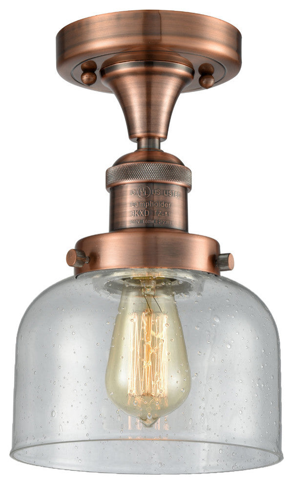 Large Bell 8" Semi-Flush Mount, Antique Copper, Glass: Seedy