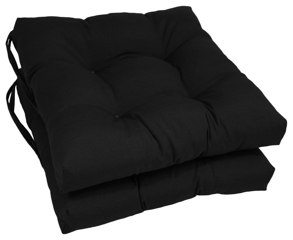 16" Solid Twill Square Tufted Chair Cushions, Set of 2, Black