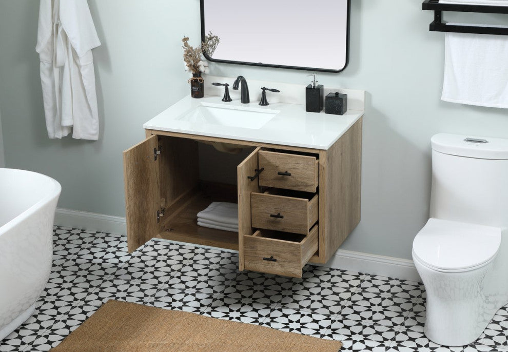 Home Living 22" Midcentury Modern Natural Oak-Light Bathroom Vanity