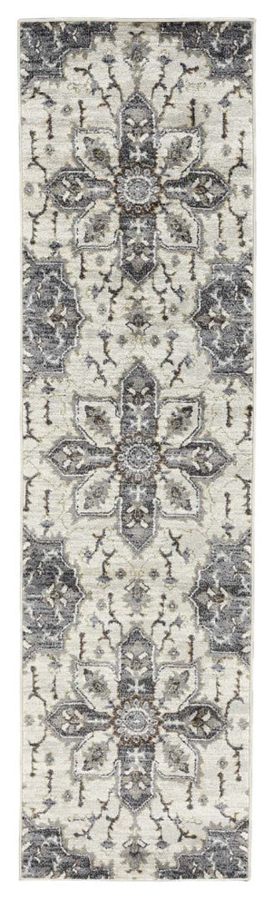 Jordan Eva Runner, Ivory, 2'7" x 10", Medallion