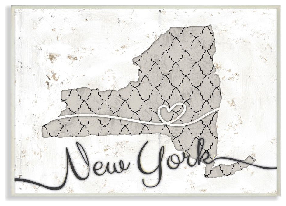 Stupell Industries New York Patterned Grey US State Design, 13 x 19