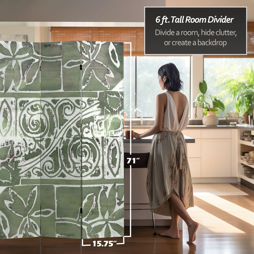 6' Tall Double Sided Green Oliva Canvas Room Divider